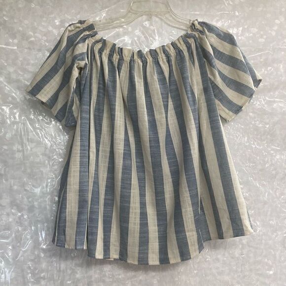 LOVE IN Women’s Off/On Shoulder Top Blue & White Striped Size Small Oversized - Picture 11 of 11